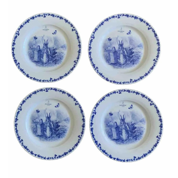Beatrix Potter Peter Rabbit Dinner Plates 10.5in Blue Ivy Toile Set of 4 Easter - Picture 1 of 5